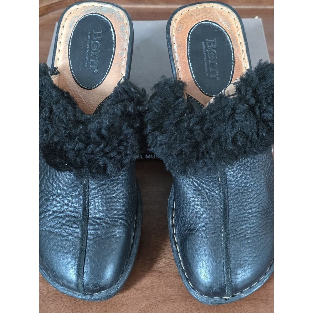 Born Women's Black Shearling-Trim Leather Clog